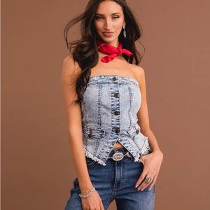 Buckle Blue Denim Crop Top